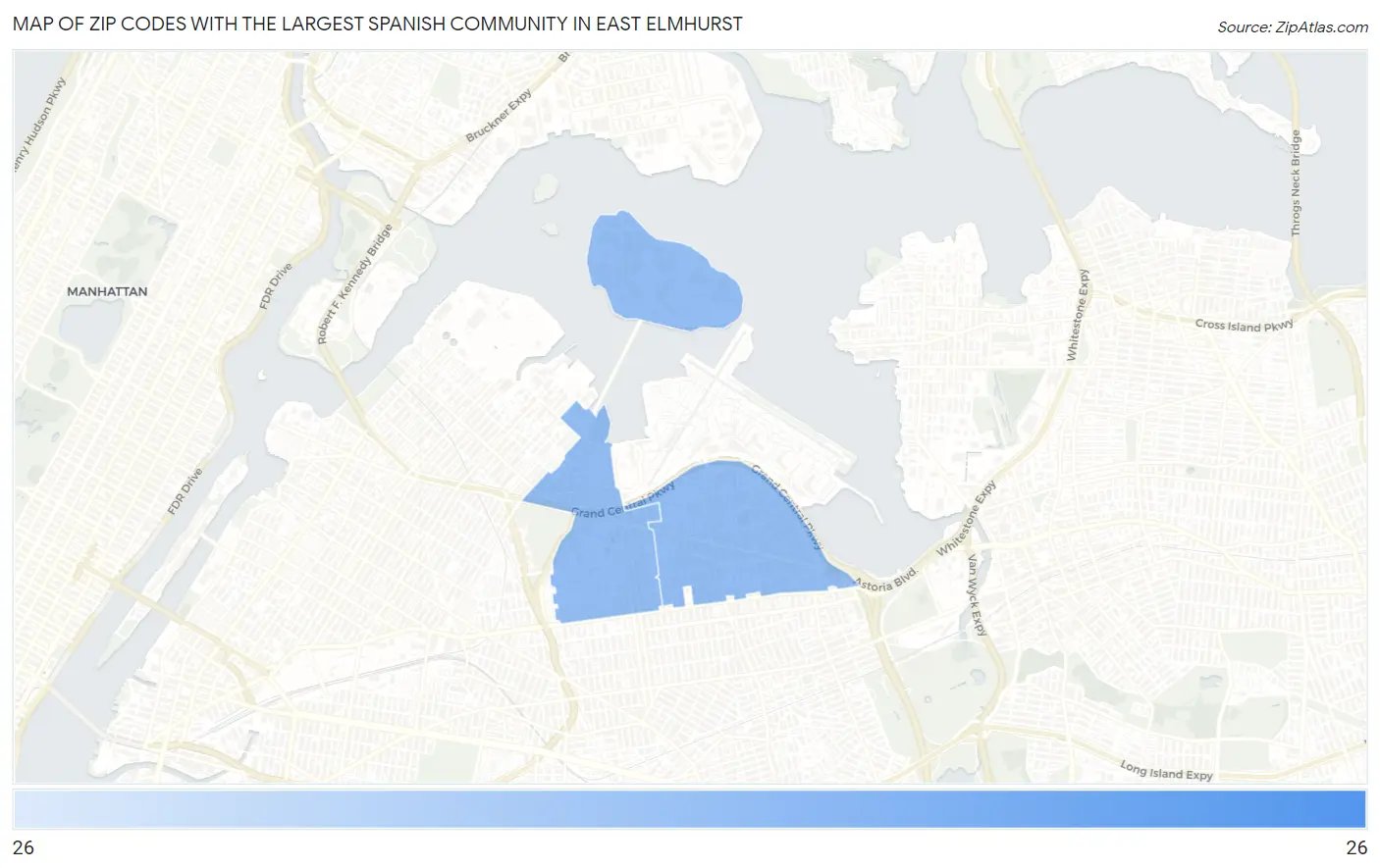 Zip Codes with the Largest Spanish Community in East Elmhurst Map