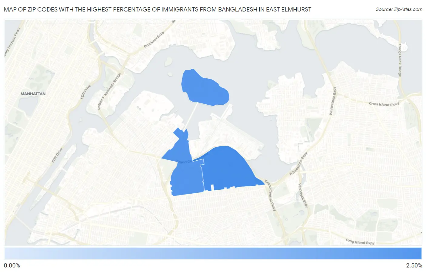 Zip Codes with the Highest Percentage of Immigrants from Bangladesh in East Elmhurst Map