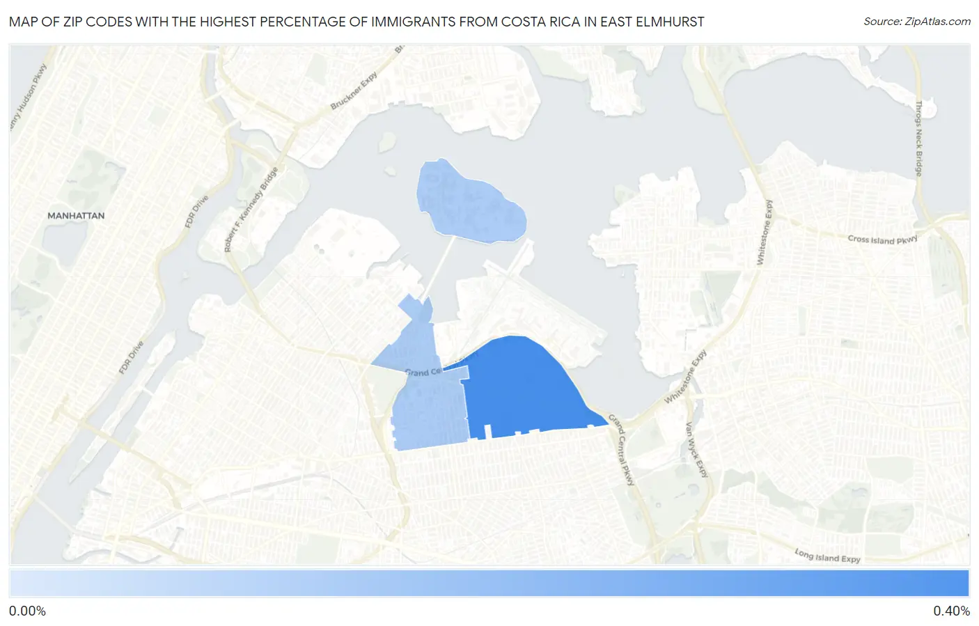 Zip Codes with the Highest Percentage of Immigrants from Costa Rica in East Elmhurst Map
