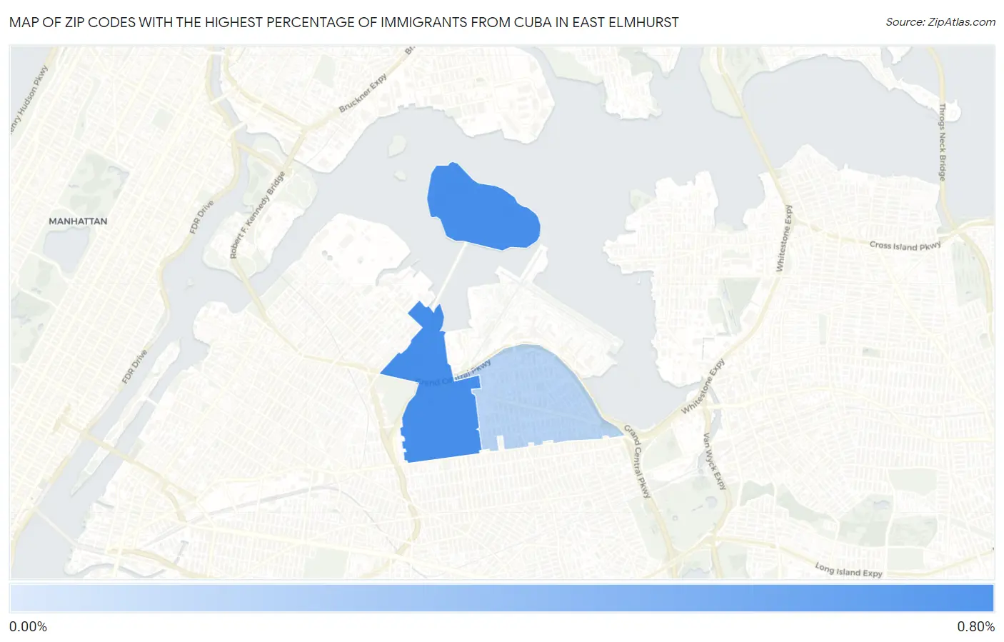Zip Codes with the Highest Percentage of Immigrants from Cuba in East Elmhurst Map