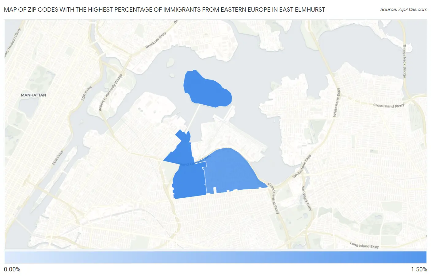 Zip Codes with the Highest Percentage of Immigrants from Eastern Europe in East Elmhurst Map