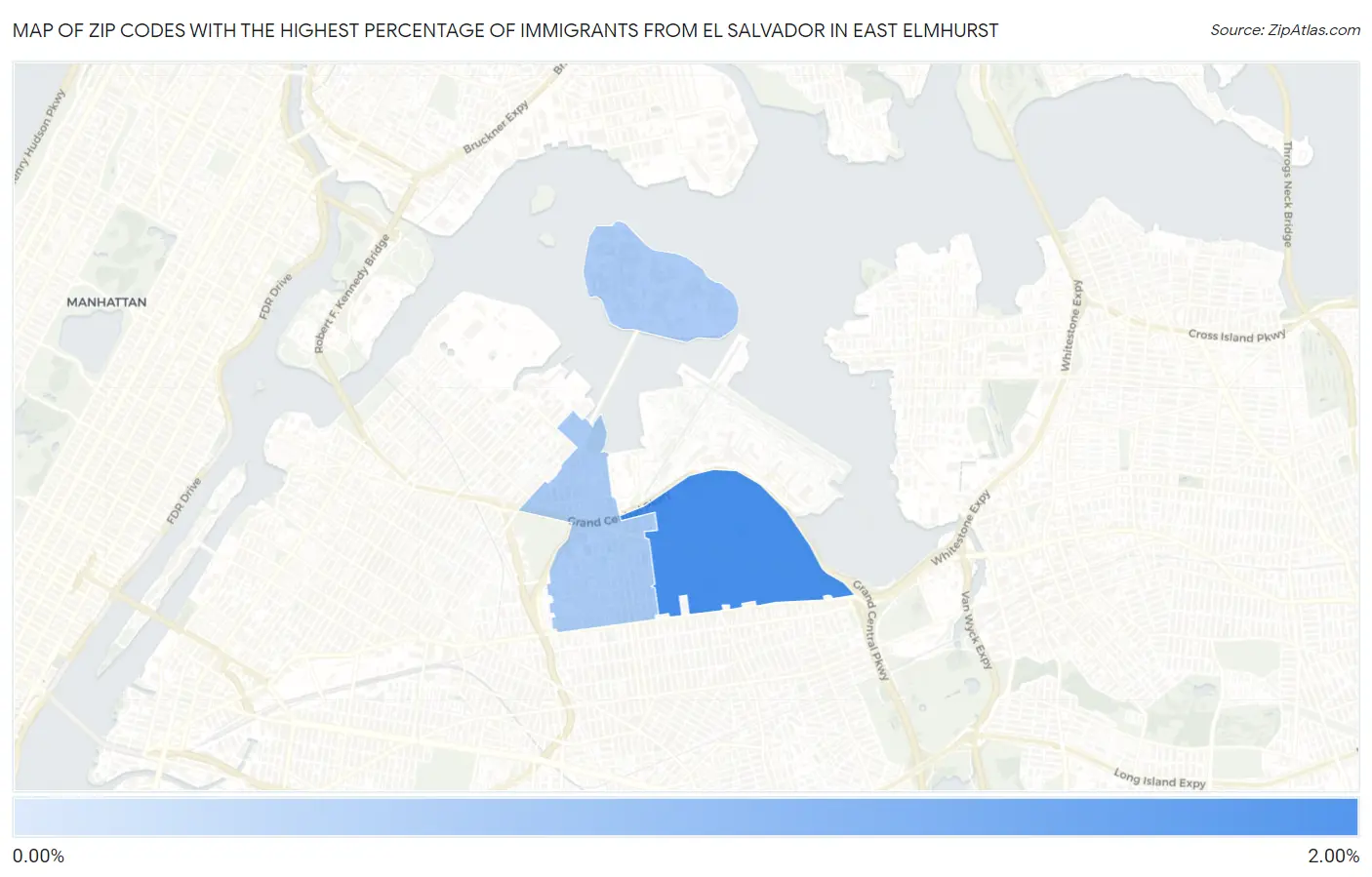 Zip Codes with the Highest Percentage of Immigrants from El Salvador in East Elmhurst Map