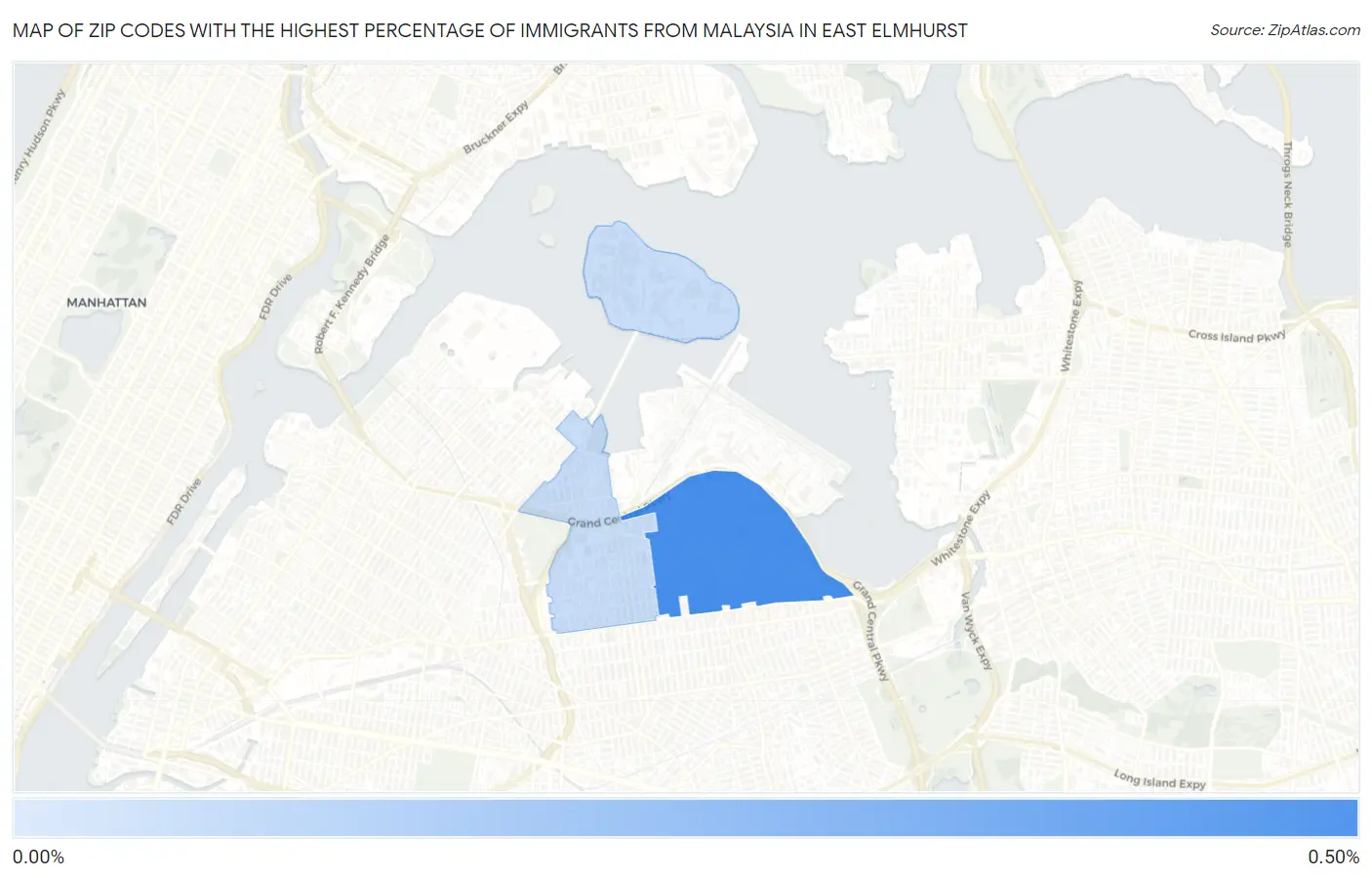 Zip Codes with the Highest Percentage of Immigrants from Malaysia in East Elmhurst Map