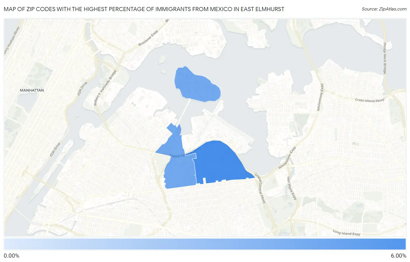 Zip Codes with the Highest Percentage of Immigrants from Mexico in East Elmhurst Map