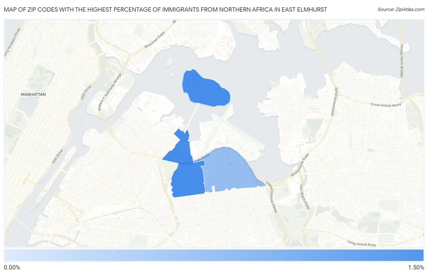Zip Codes with the Highest Percentage of Immigrants from Northern Africa in East Elmhurst Map