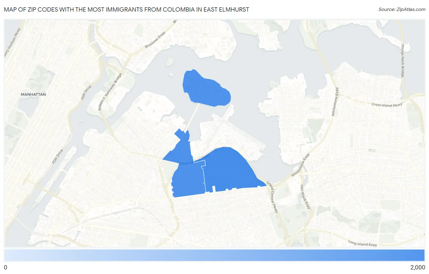 Zip Codes with the Most Immigrants from Colombia in East Elmhurst Map