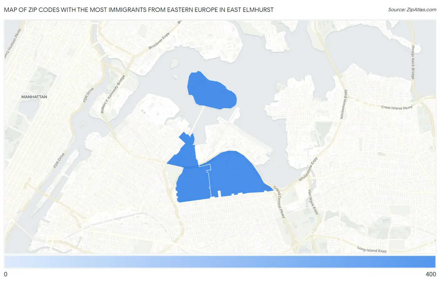 Zip Codes with the Most Immigrants from Eastern Europe in East Elmhurst Map