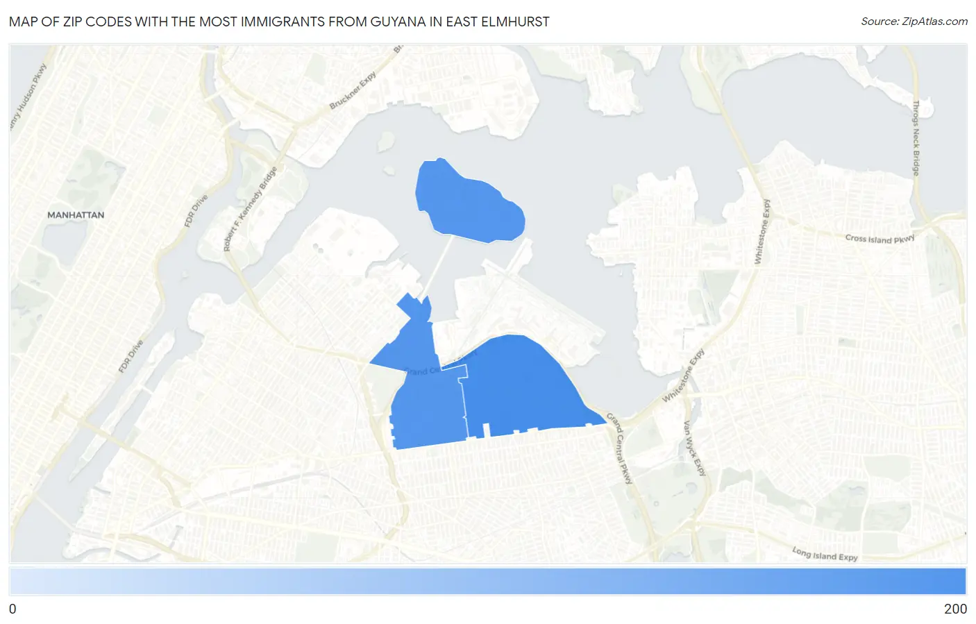 Zip Codes with the Most Immigrants from Guyana in East Elmhurst Map