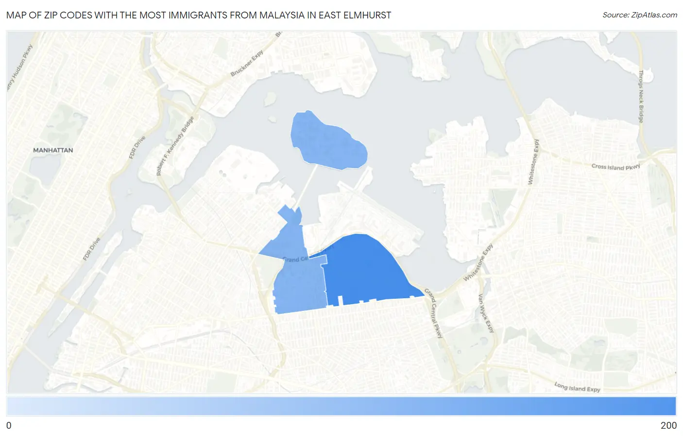 Zip Codes with the Most Immigrants from Malaysia in East Elmhurst Map