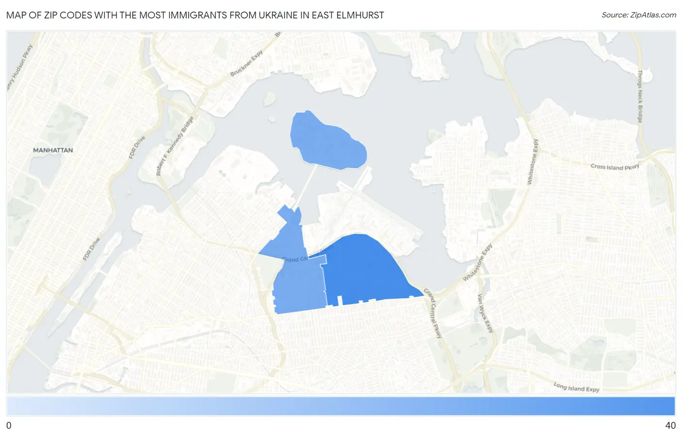 Zip Codes with the Most Immigrants from Ukraine in East Elmhurst Map