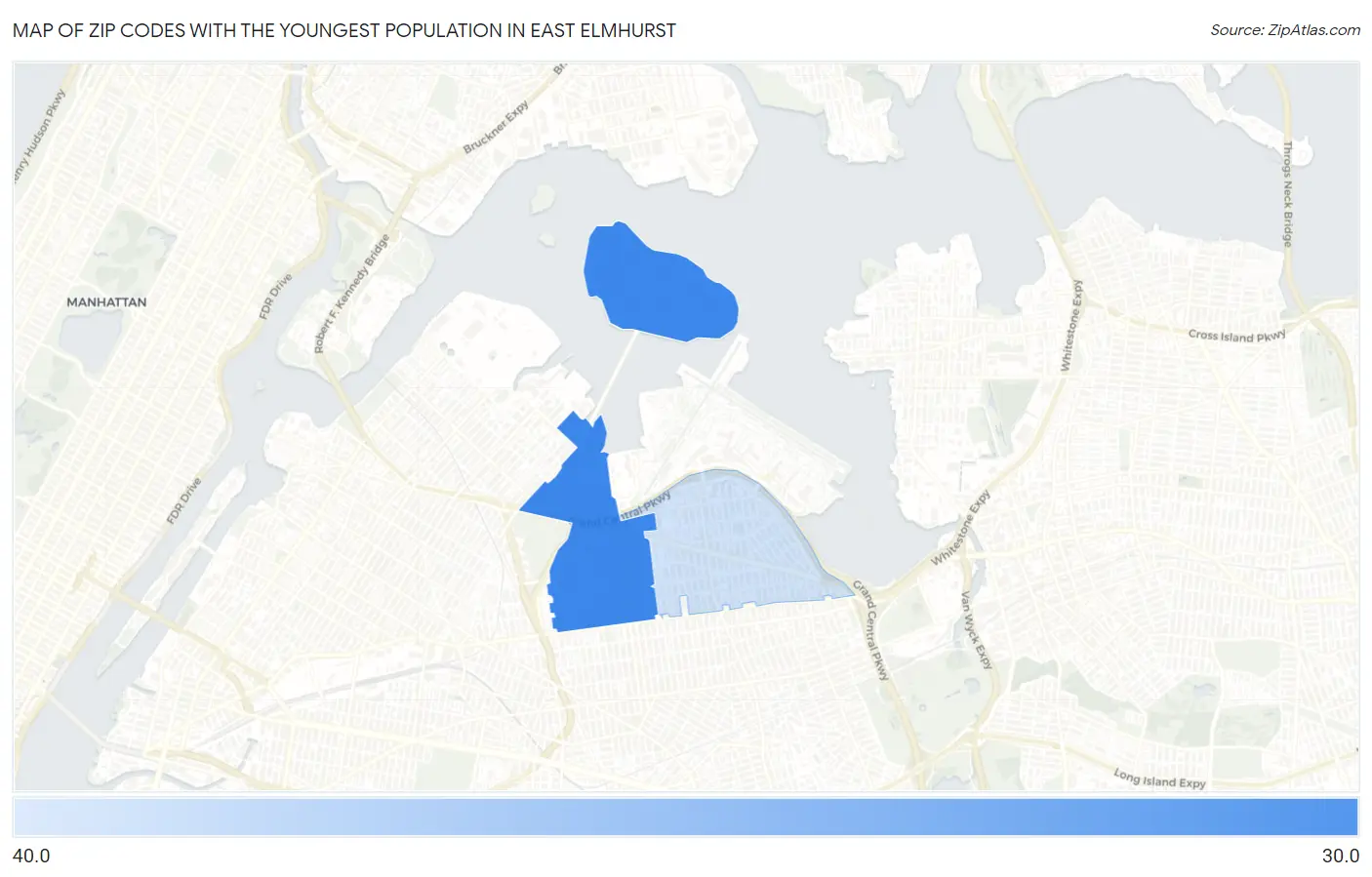 Zip Codes with the Youngest Population in East Elmhurst Map