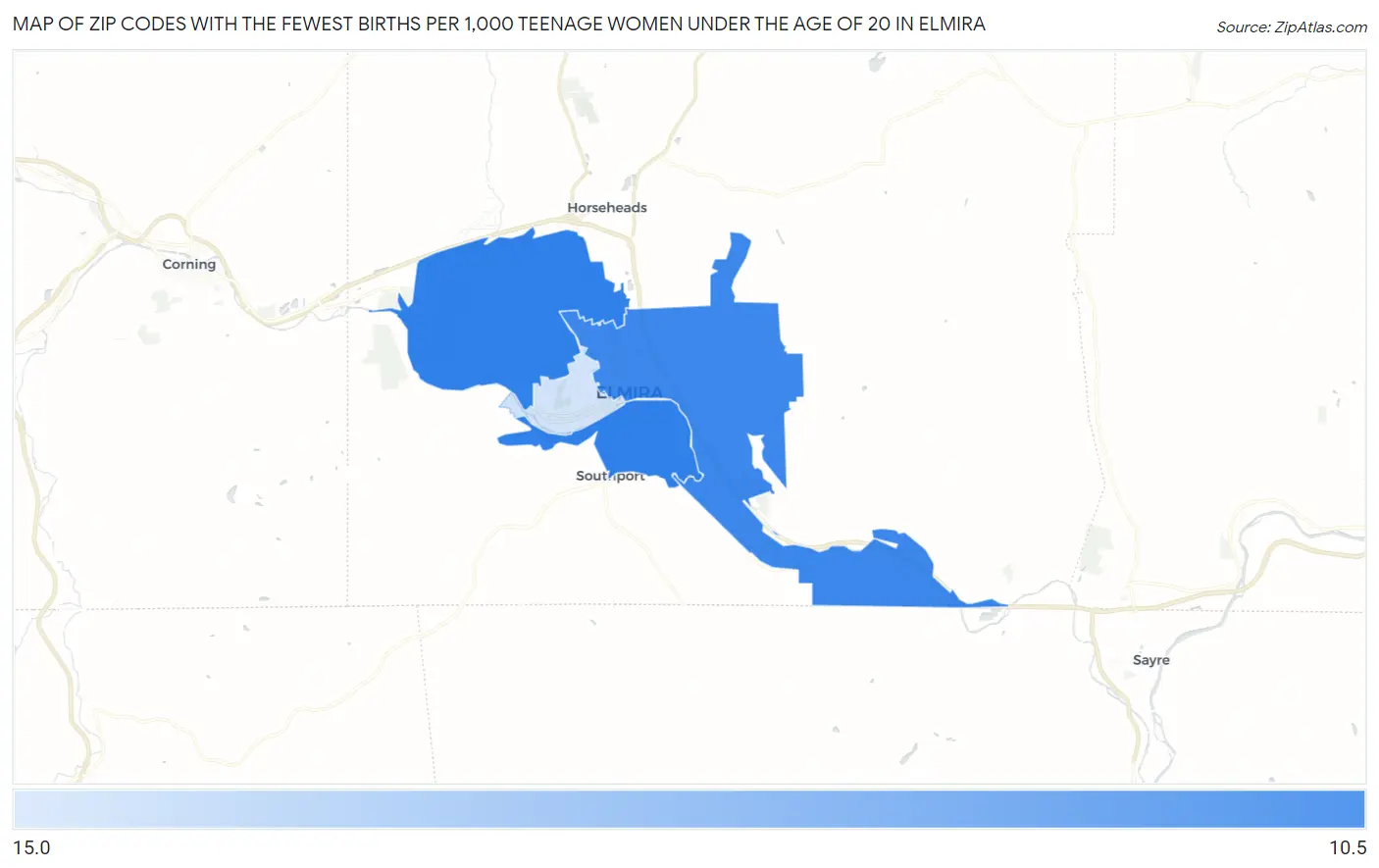 Zip Codes with the Fewest Births per 1,000 Teenage Women Under the Age of 20 in Elmira Map