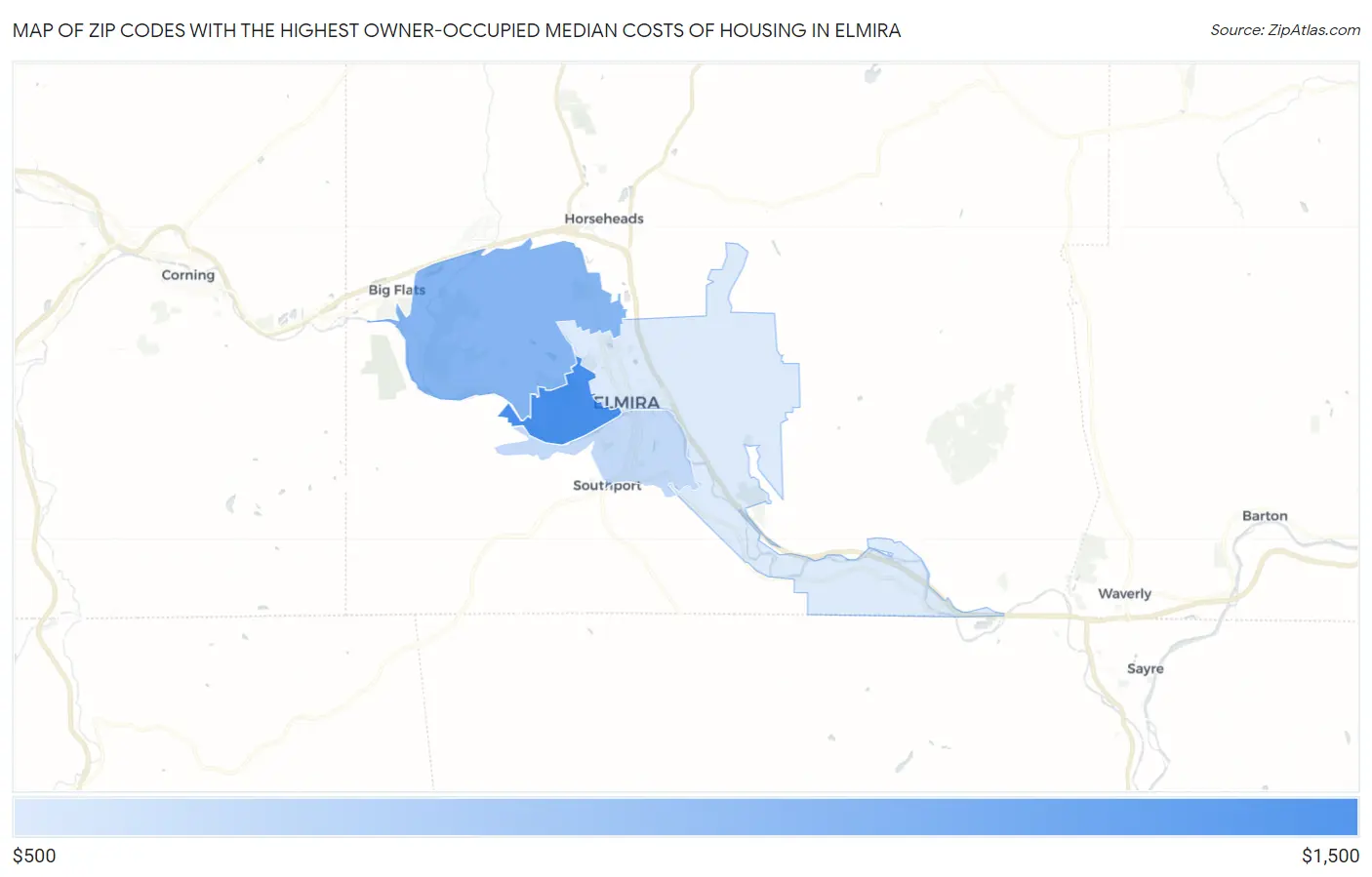 Zip Codes with the Highest Owner-Occupied Median Costs of Housing in Elmira Map