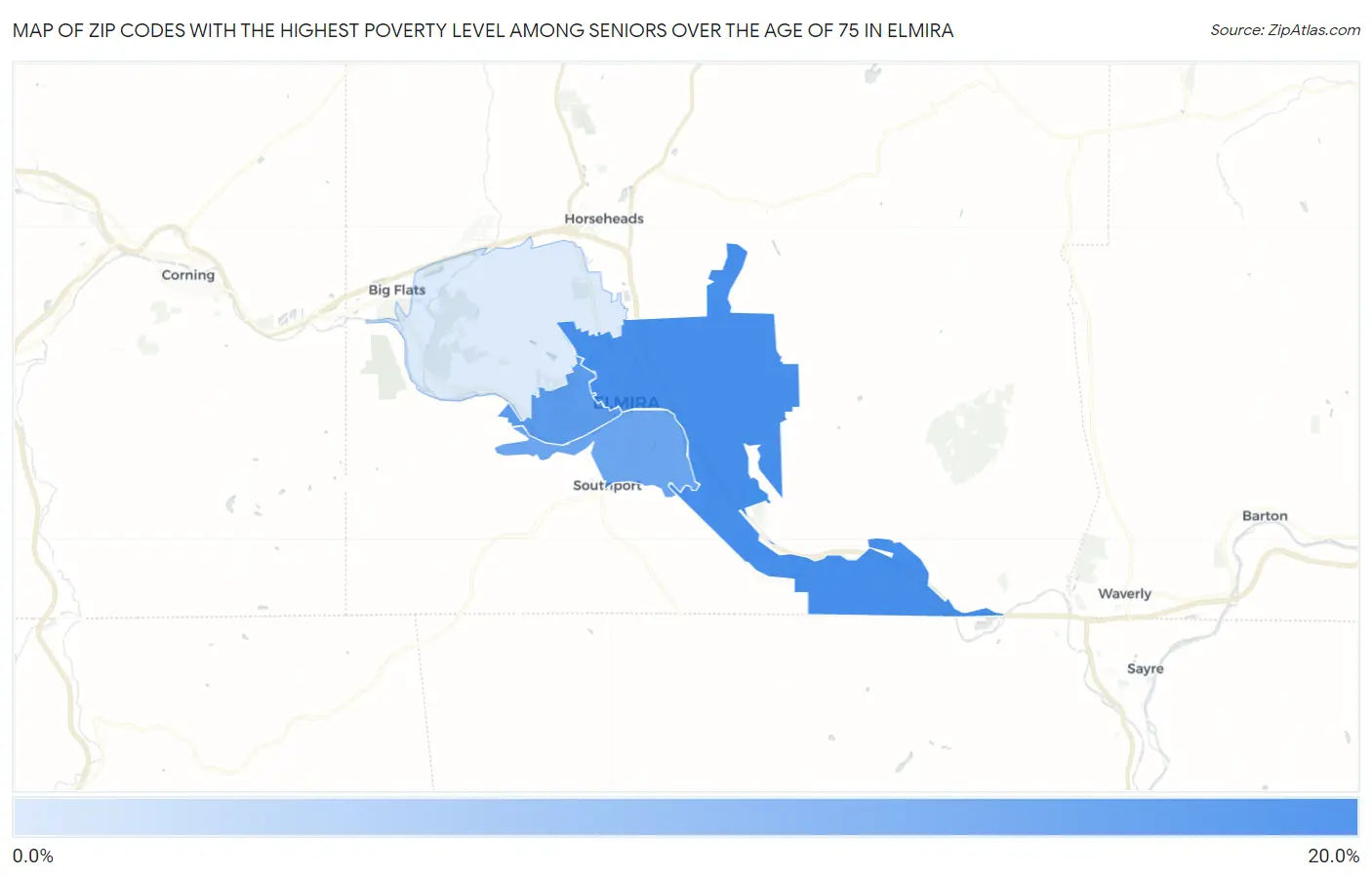 Zip Codes with the Highest Poverty Level Among Seniors Over the Age of 75 in Elmira Map