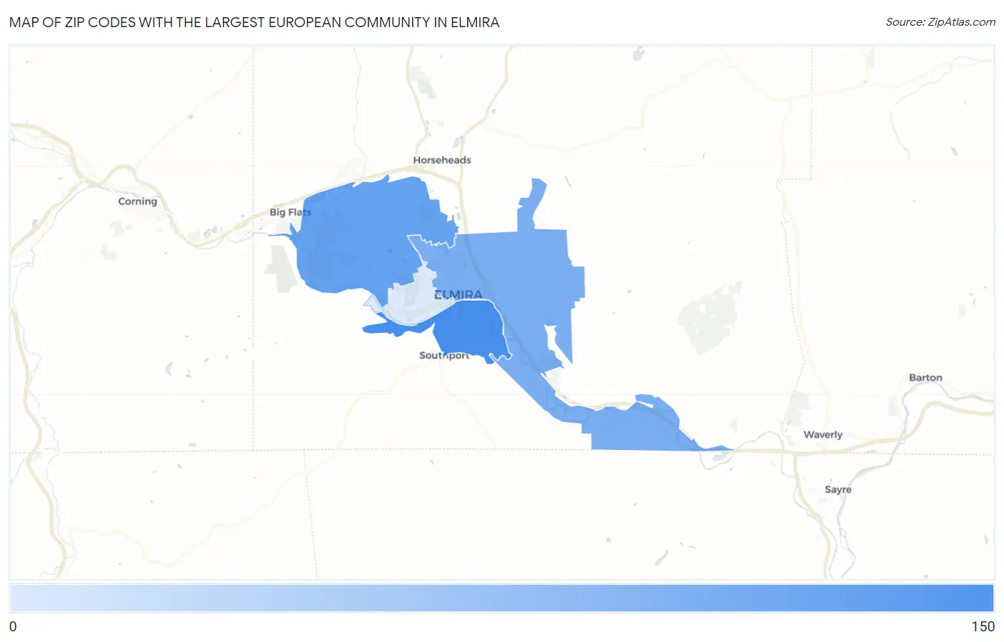 Zip Codes with the Largest European Community in Elmira Map