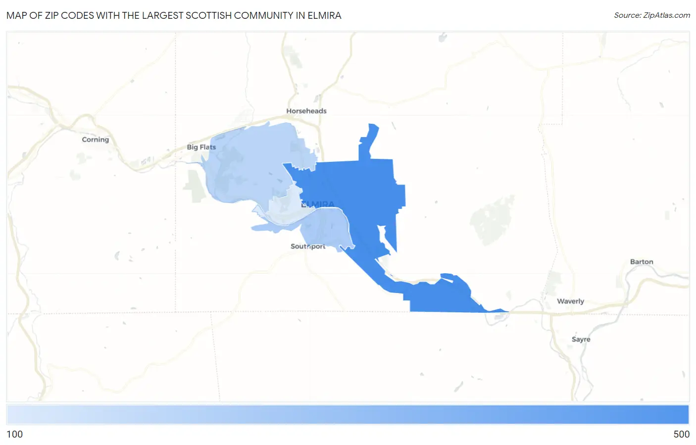 Zip Codes with the Largest Scottish Community in Elmira Map