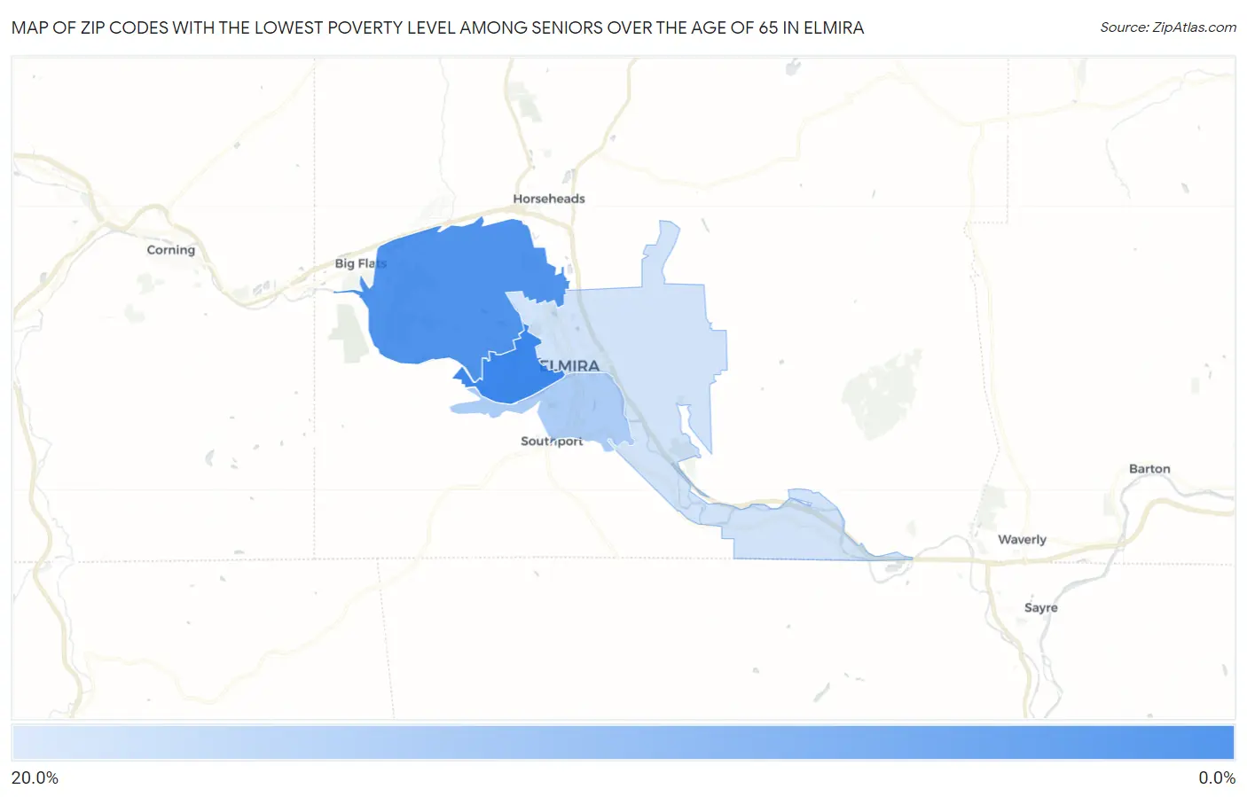 Zip Codes with the Lowest Poverty Level Among Seniors Over the Age of 65 in Elmira Map