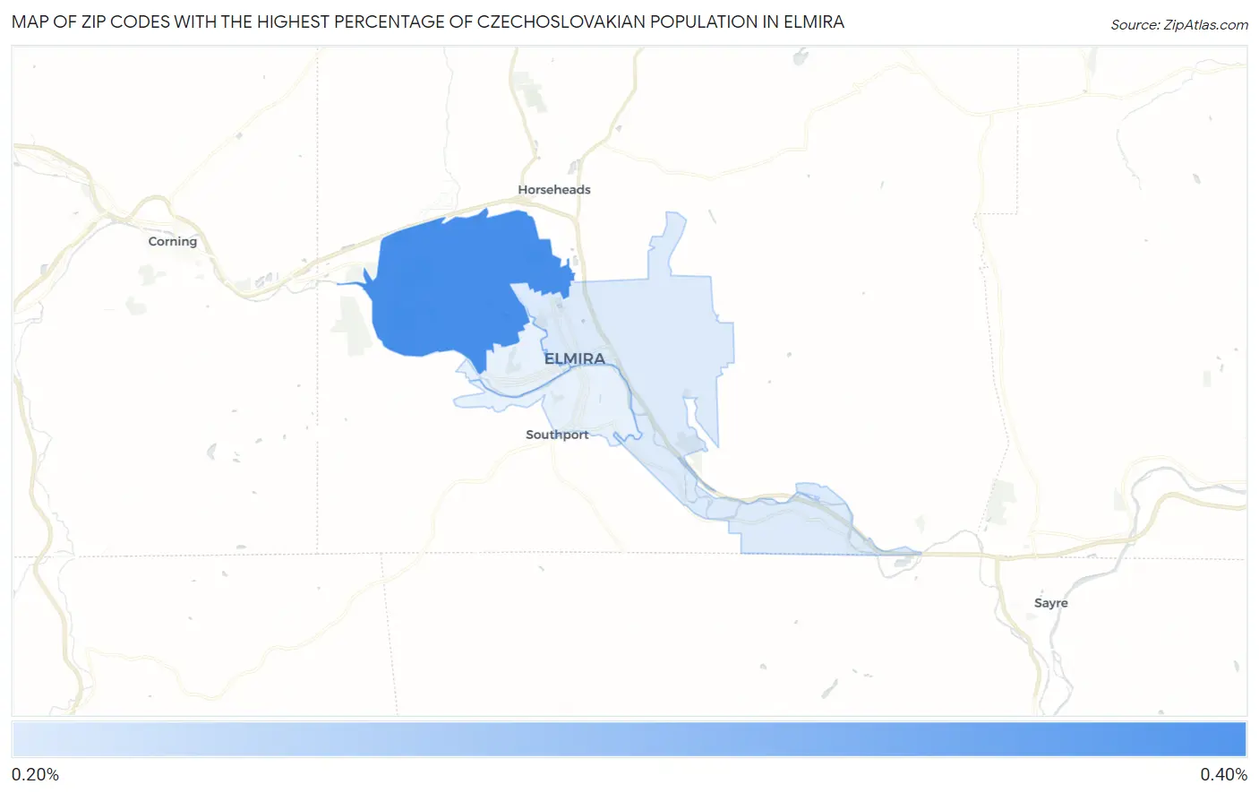 Zip Codes with the Highest Percentage of Czechoslovakian Population in Elmira Map