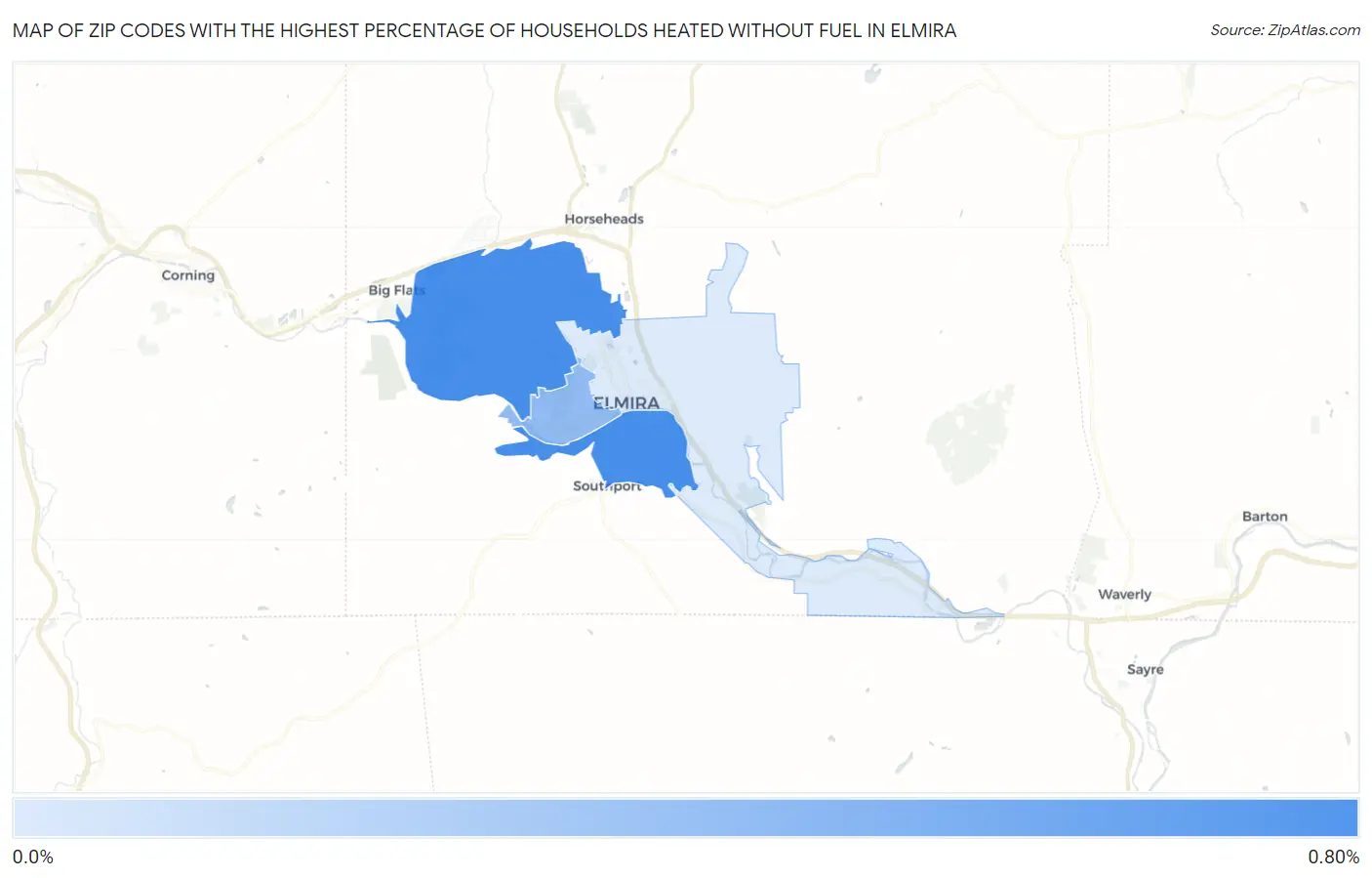 Zip Codes with the Highest Percentage of Households Heated without Fuel in Elmira Map