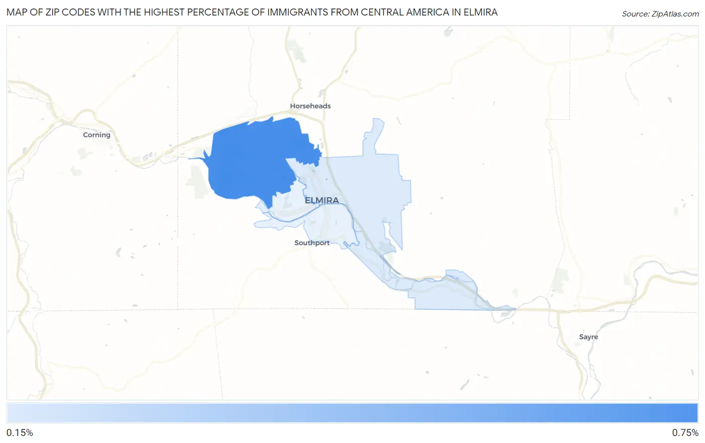 Zip Codes with the Highest Percentage of Immigrants from Central America in Elmira Map