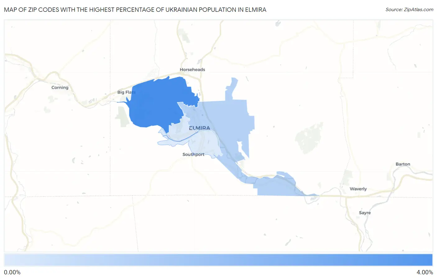 Zip Codes with the Highest Percentage of Ukrainian Population in Elmira Map