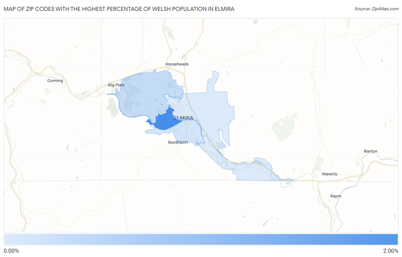 Zip Codes with the Highest Percentage of Welsh Population in Elmira Map