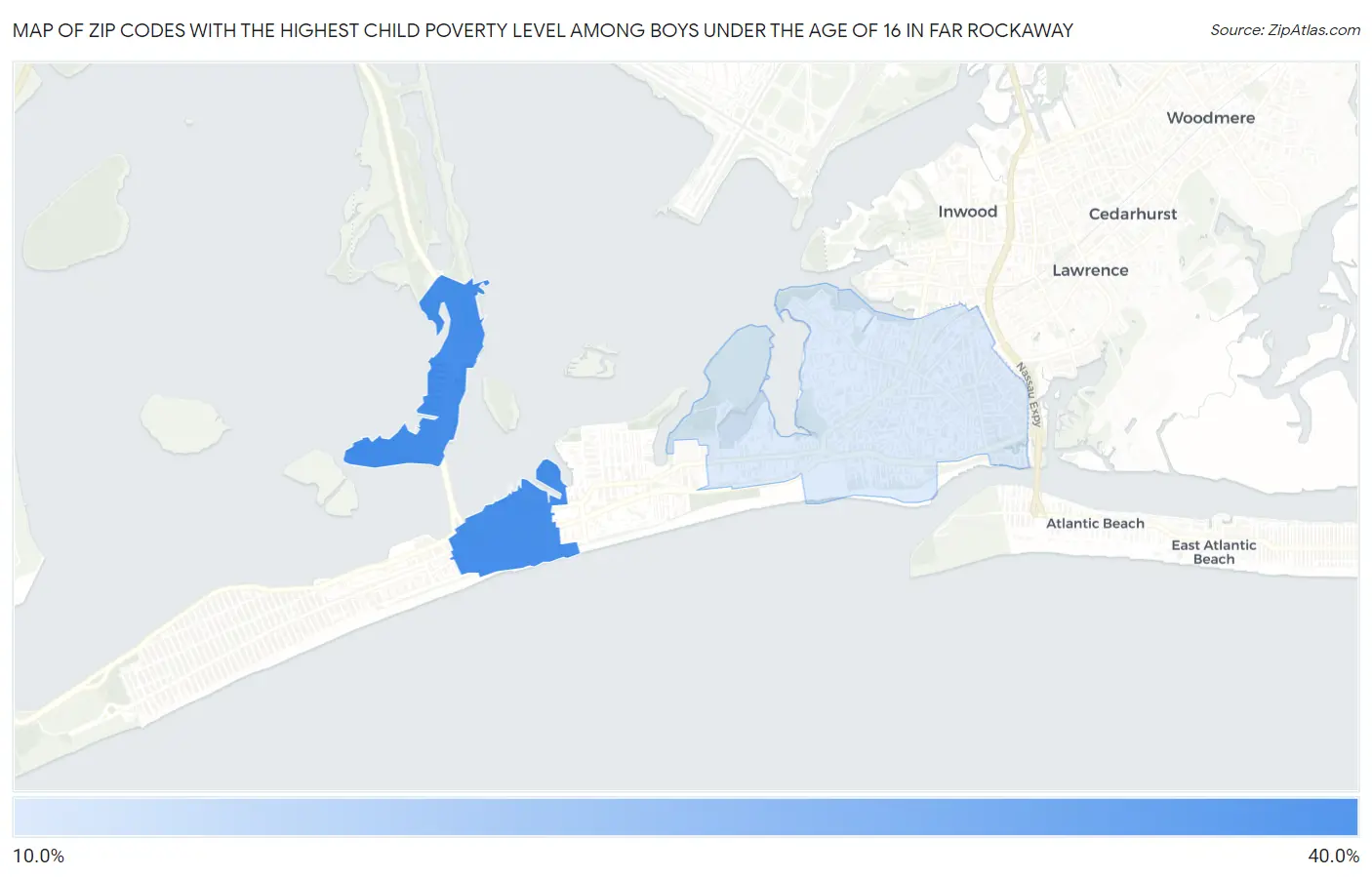 Zip Codes with the Highest Child Poverty Level Among Boys Under the Age of 16 in Far Rockaway Map