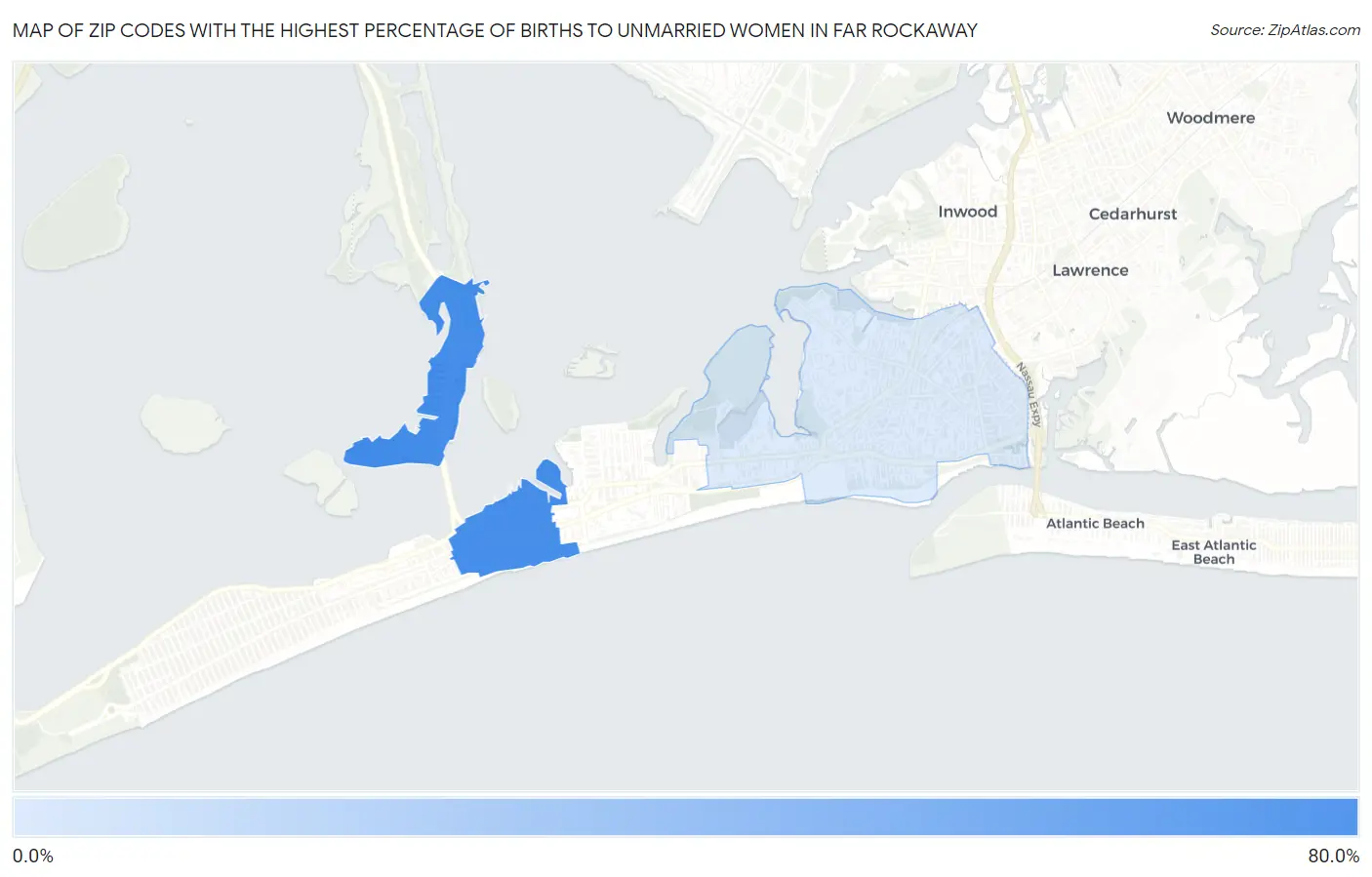 Zip Codes with the Highest Percentage of Births to Unmarried Women in Far Rockaway Map