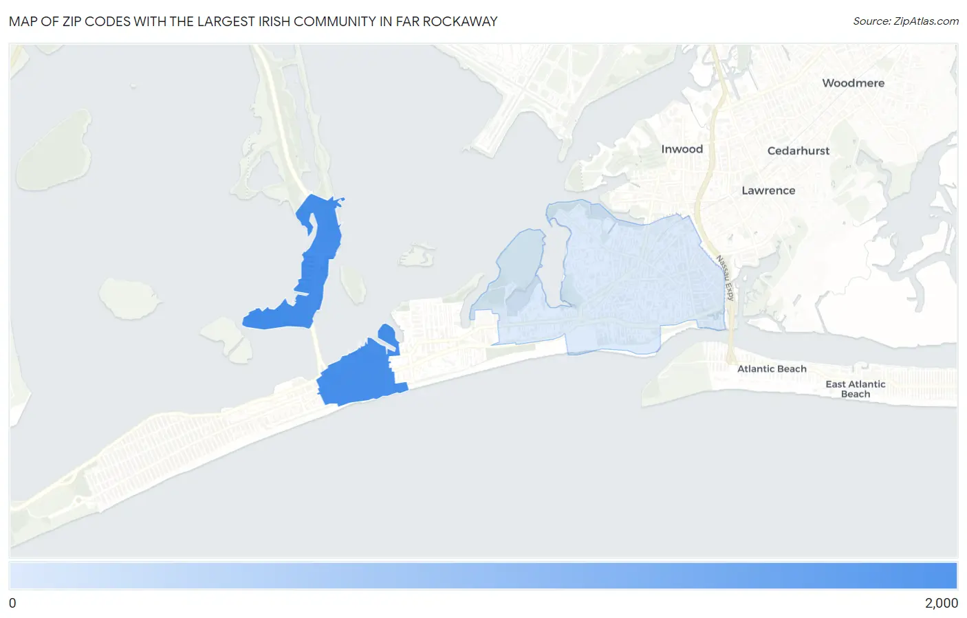 Zip Codes with the Largest Irish Community in Far Rockaway Map