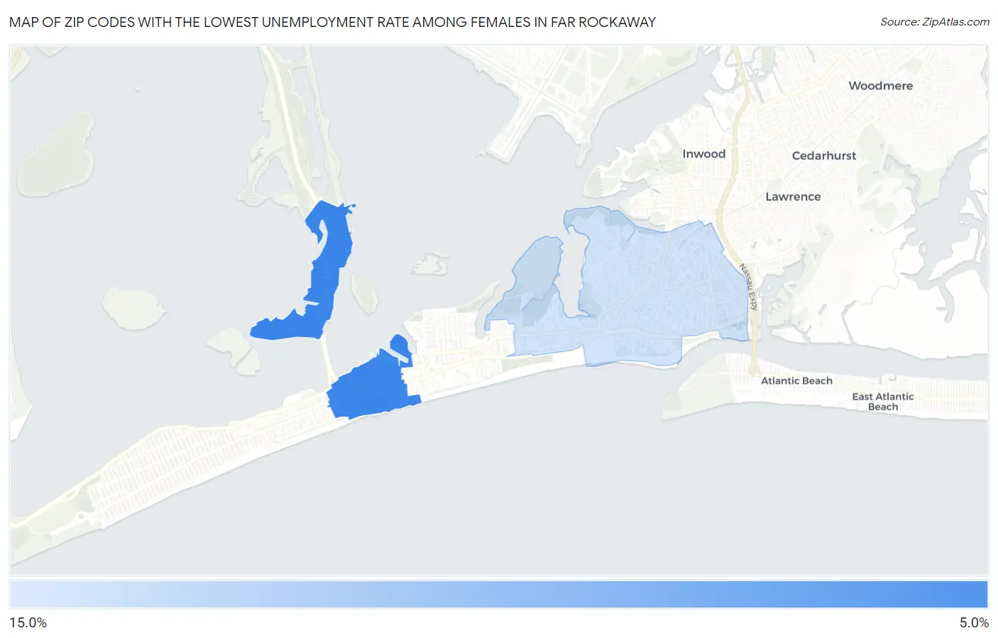 Zip Codes with the Lowest Unemployment Rate Among Females in Far Rockaway Map