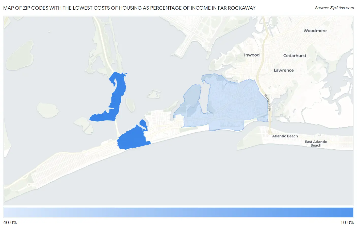 Zip Codes with the Lowest Costs of Housing as Percentage of Income in Far Rockaway Map