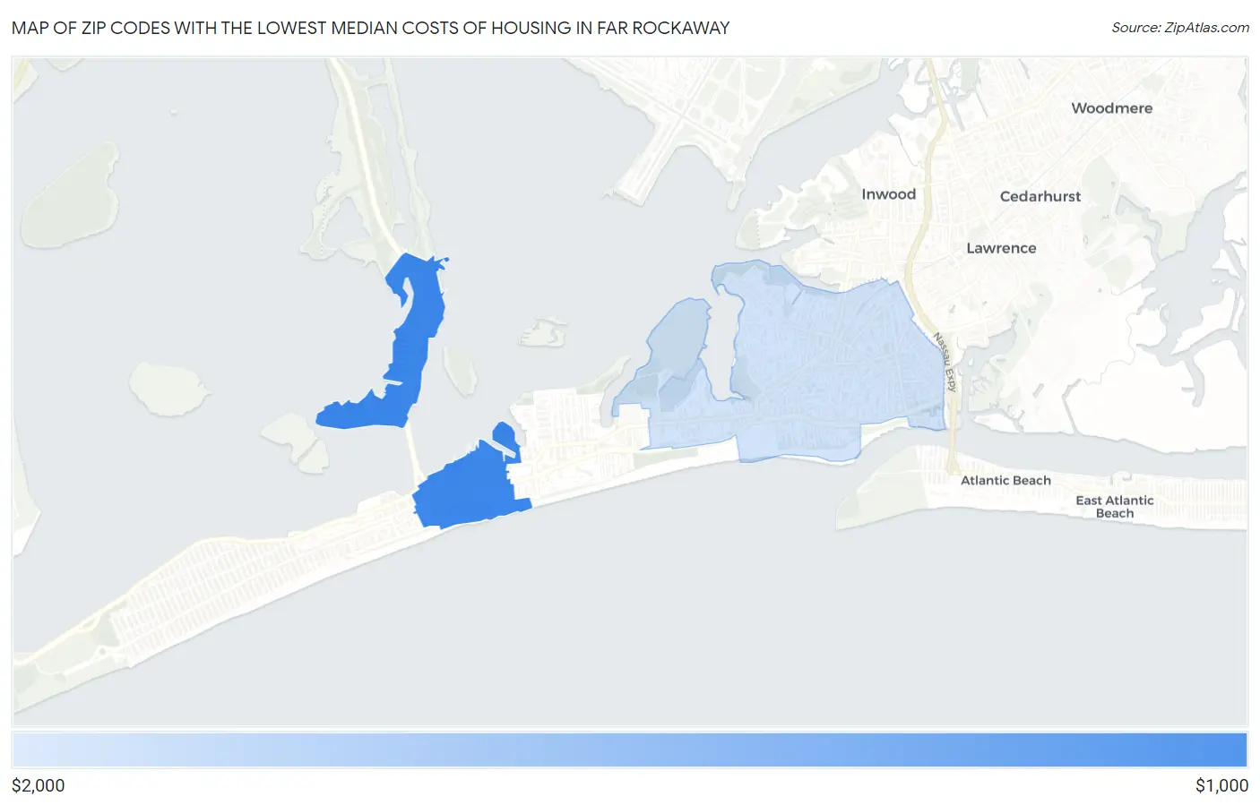 Zip Codes with the Lowest Median Costs of Housing in Far Rockaway Map