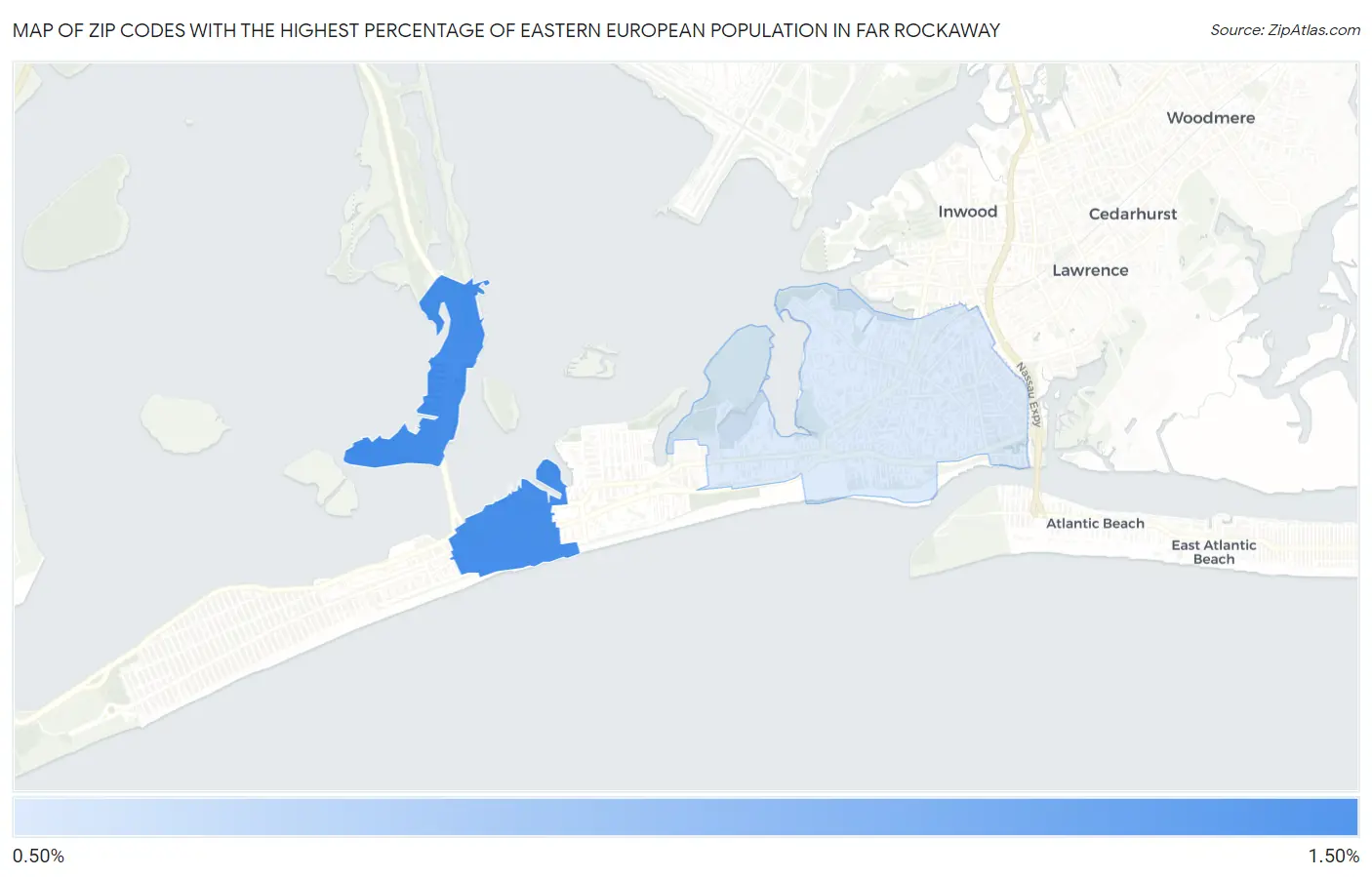 Zip Codes with the Highest Percentage of Eastern European Population in Far Rockaway Map