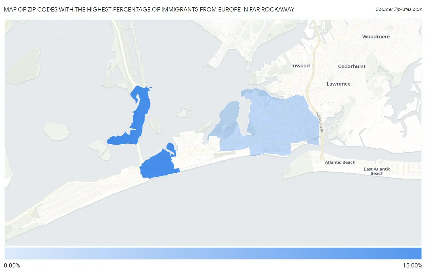 Zip Codes with the Highest Percentage of Immigrants from Europe in Far Rockaway Map