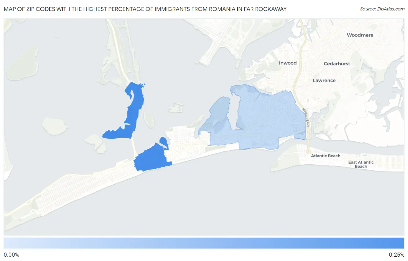 Zip Codes with the Highest Percentage of Immigrants from Romania in Far Rockaway Map
