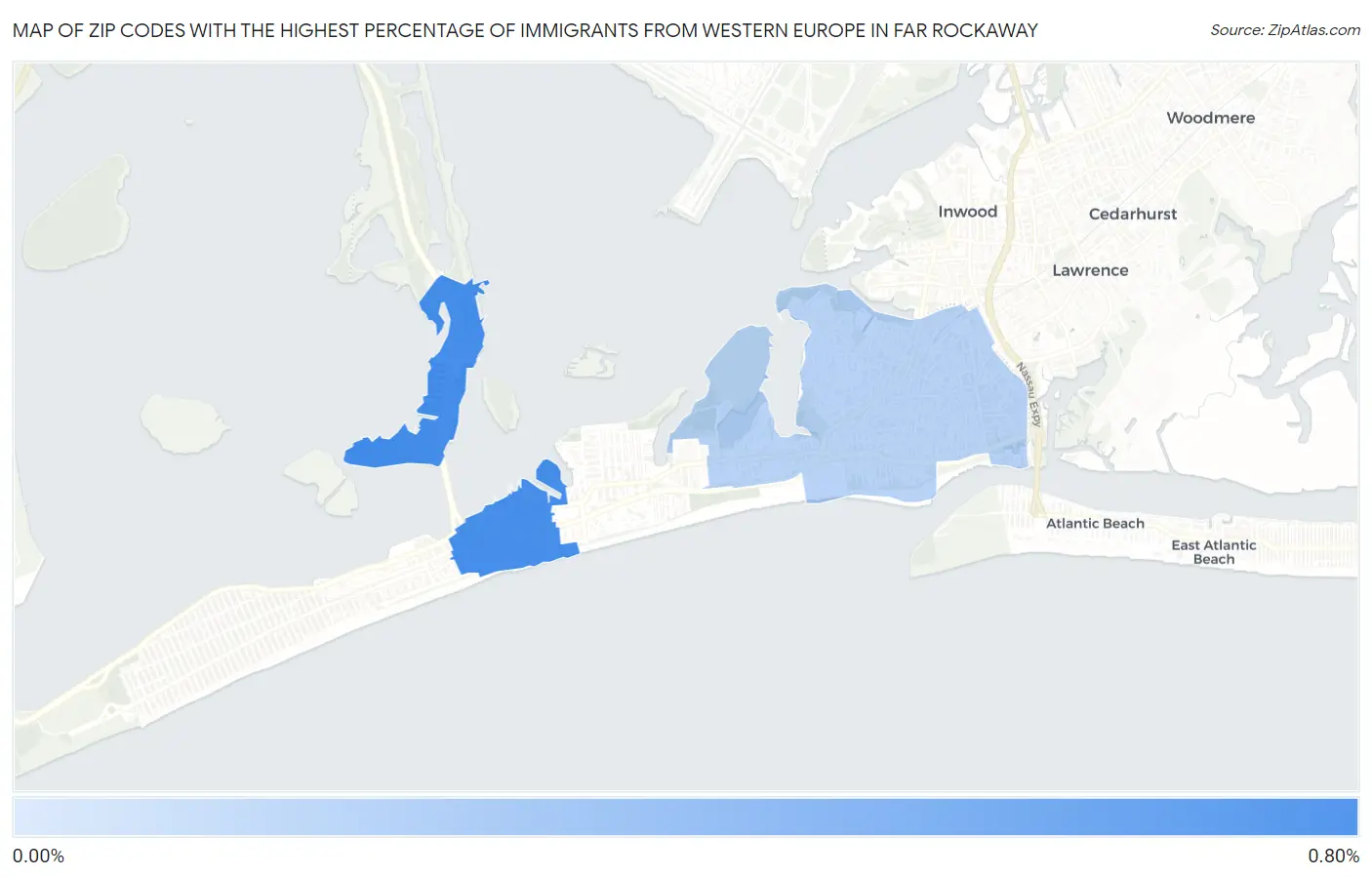 Zip Codes with the Highest Percentage of Immigrants from Western Europe in Far Rockaway Map