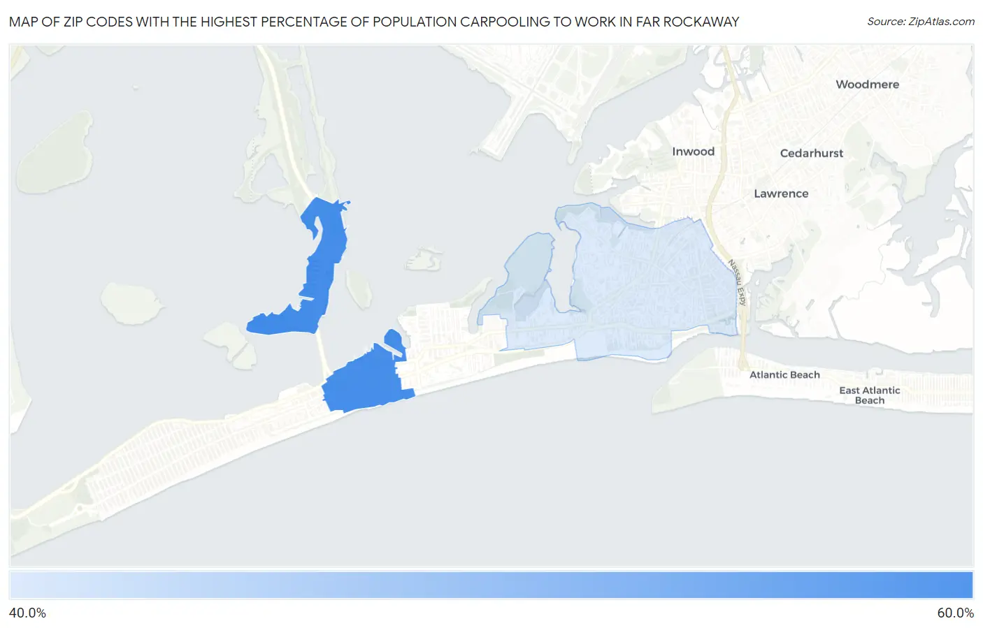 Zip Codes with the Highest Percentage of Population Carpooling to Work in Far Rockaway Map