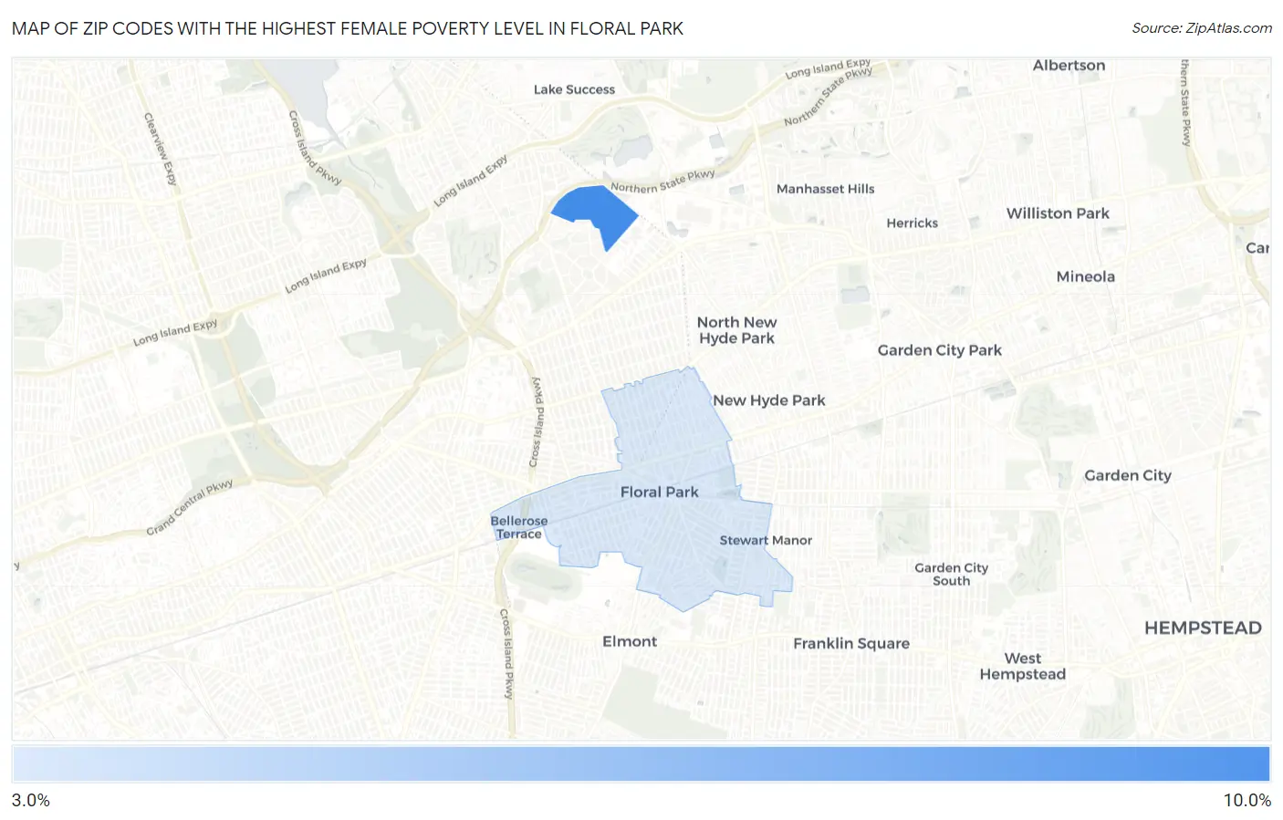 Zip Codes with the Highest Female Poverty Level in Floral Park Map