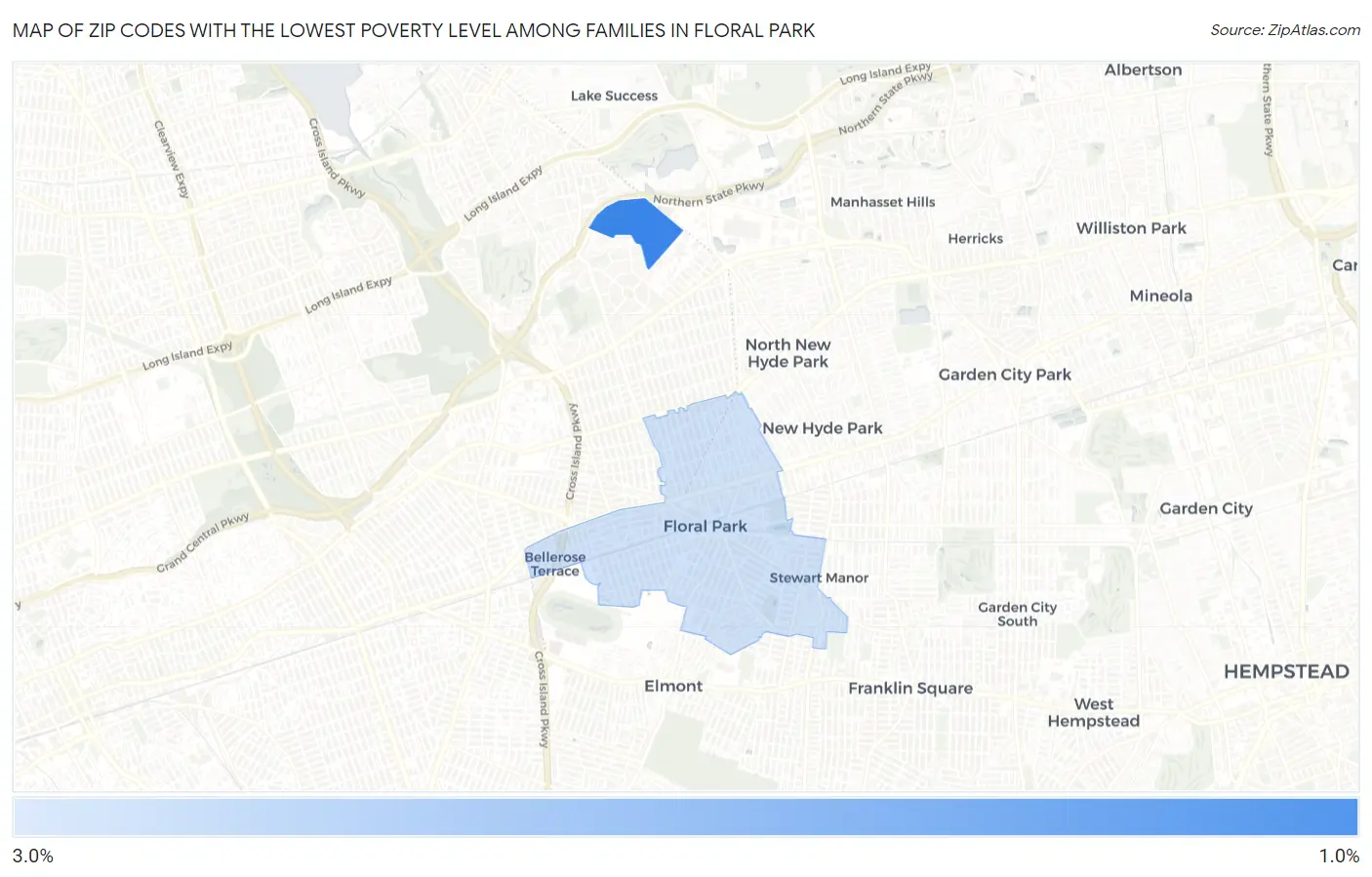 Zip Codes with the Lowest Poverty Level Among Families in Floral Park Map
