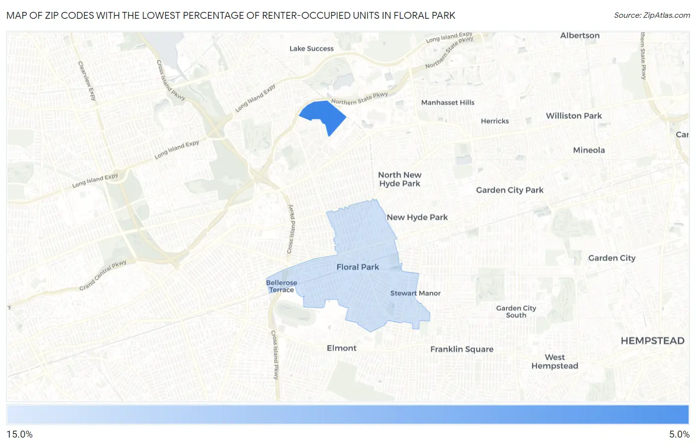 Zip Codes with the Lowest Percentage of Renter-Occupied Units in Floral Park Map