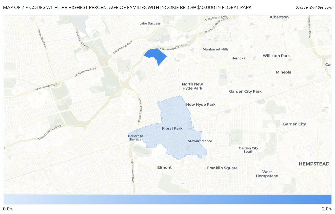 Zip Codes with the Highest Percentage of Families with Income Below $10,000 in Floral Park Map