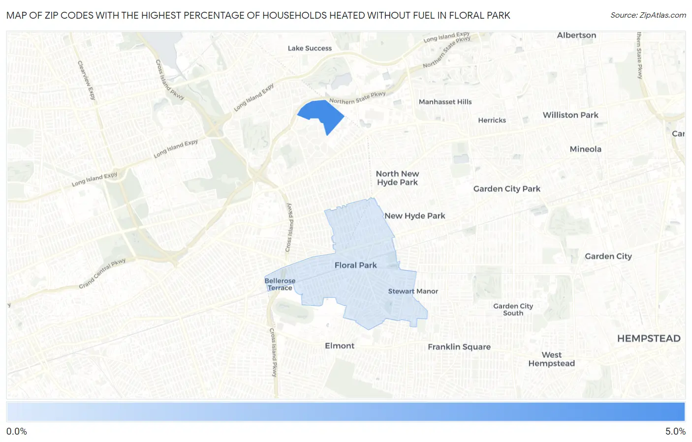 Zip Codes with the Highest Percentage of Households Heated without Fuel in Floral Park Map