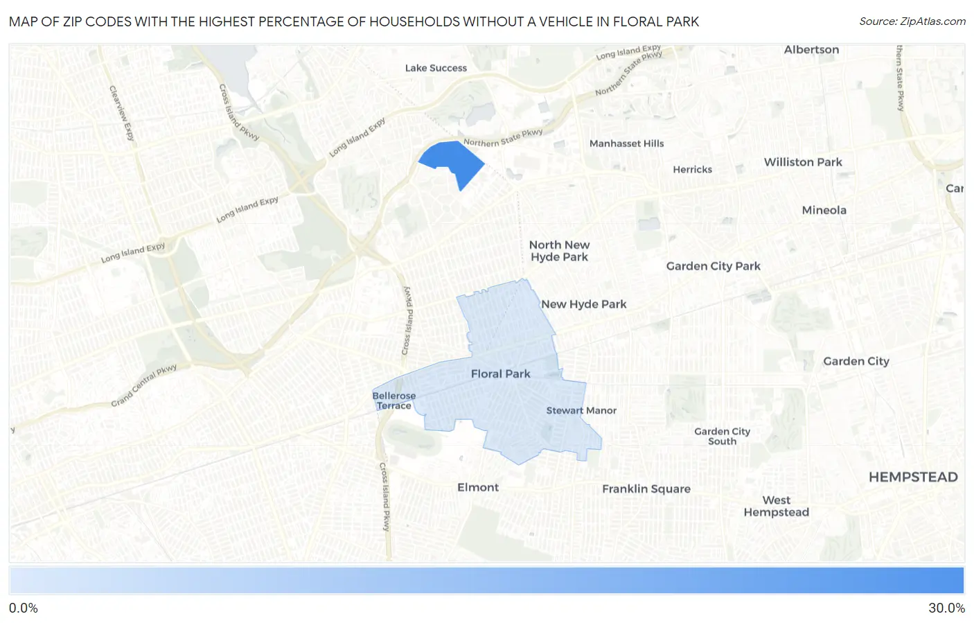 Zip Codes with the Highest Percentage of Households Without a Vehicle in Floral Park Map