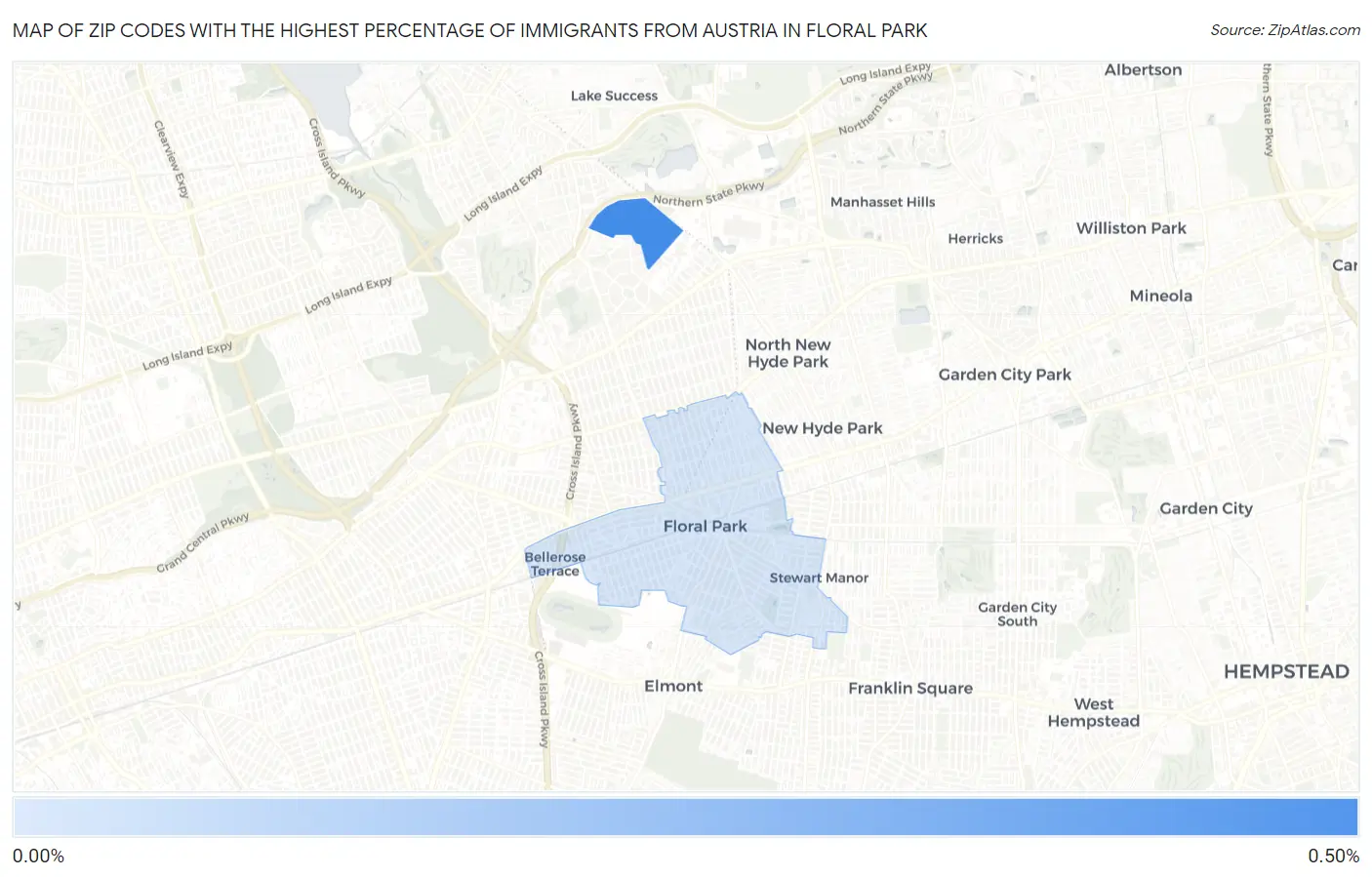 Zip Codes with the Highest Percentage of Immigrants from Austria in Floral Park Map