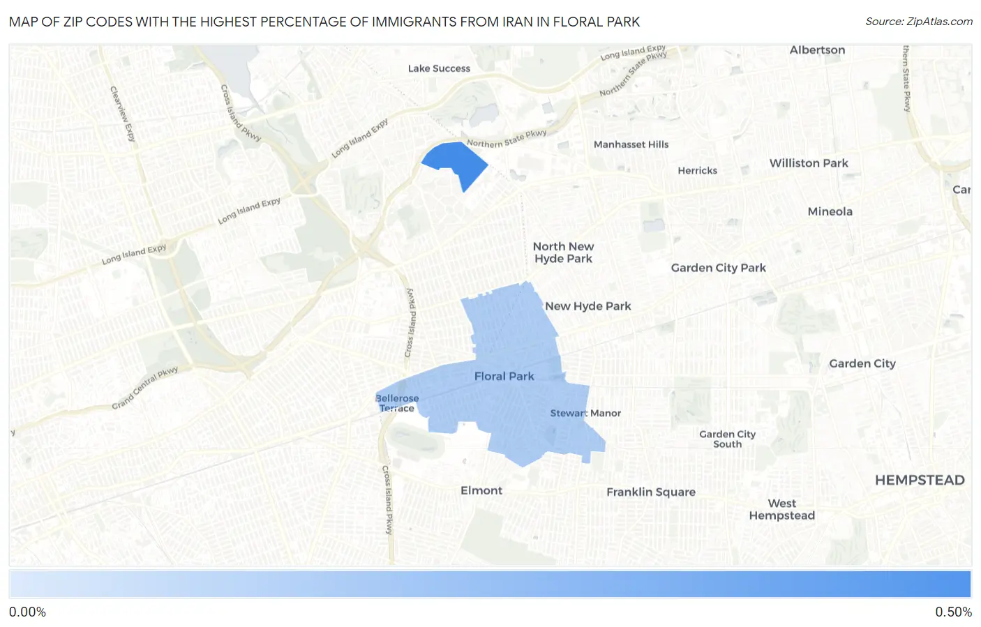 Zip Codes with the Highest Percentage of Immigrants from Iran in Floral Park Map