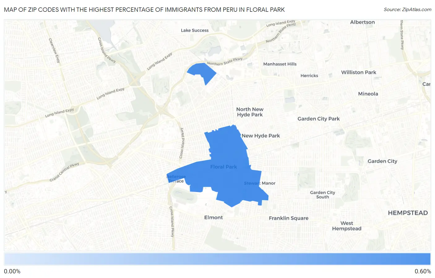 Zip Codes with the Highest Percentage of Immigrants from Peru in Floral Park Map