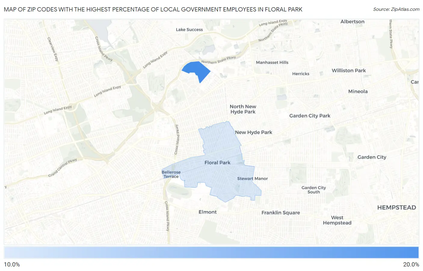 Zip Codes with the Highest Percentage of Local Government Employees in Floral Park Map