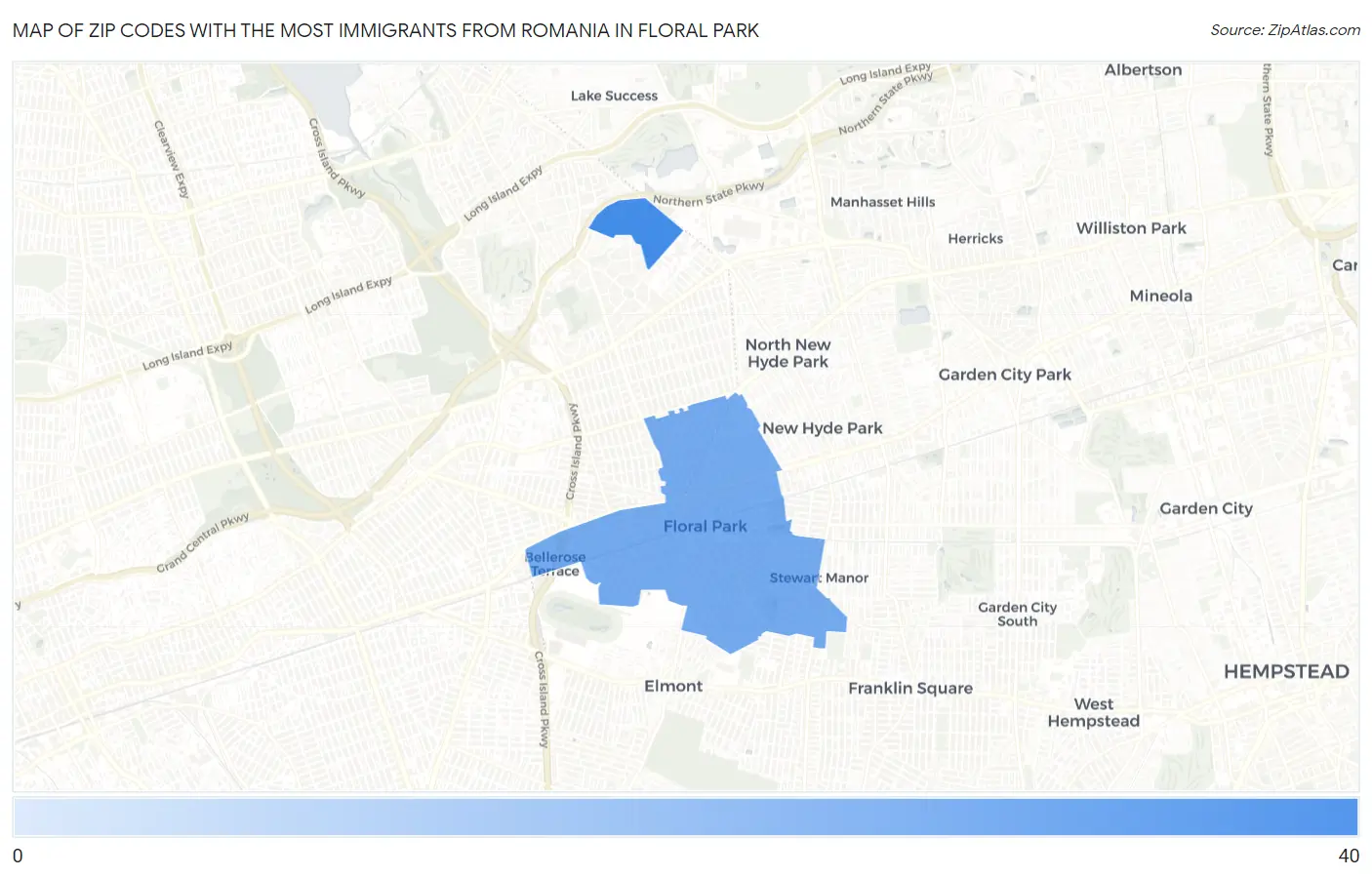 Zip Codes with the Most Immigrants from Romania in Floral Park Map