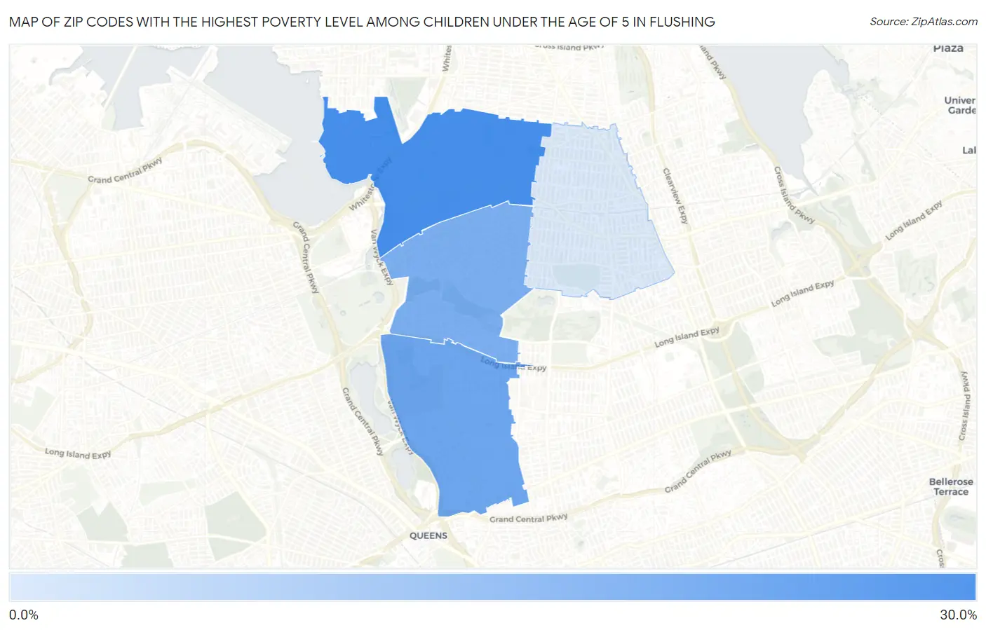 Zip Codes with the Highest Poverty Level Among Children Under the Age of 5 in Flushing Map