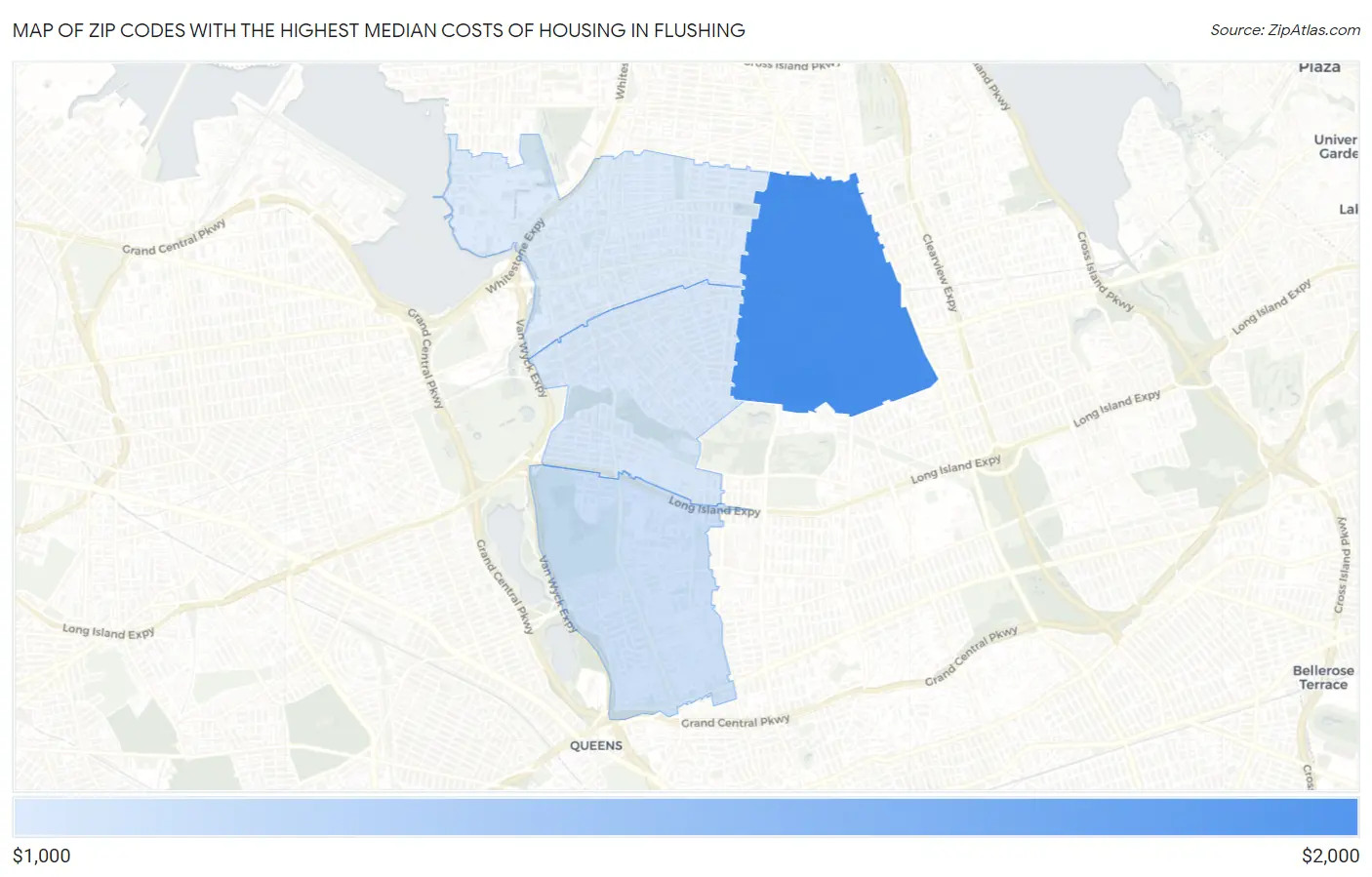Zip Codes with the Highest Median Costs of Housing in Flushing Map